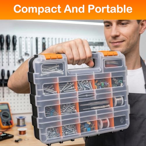 Double Side Small Parts Organizer Hardware Storage for Screws Nuts - size: 34 Compartments
