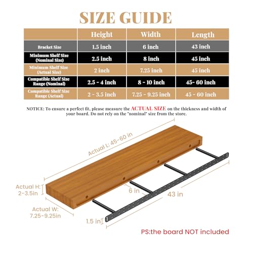 2pcs Large Shelf Brackets Long Floating Shelf Bracket Invisible Floating Shelf Hardware Heavy Duty Floating Mantel Brackets(43"X6"X1.5")