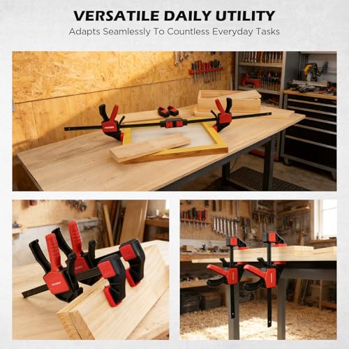 3-Pack 6 Inch Bar Clamps for Woodworking with Clamp Connector, 6" Quick-Release Wood Clamps with 150 LBS Load Limit, Trigger Clamp Set, One-Handed Clamps/Spreader Ideal for Woodworking DIY Projects - style: 6" (3-Pack) | Extends to 12"+