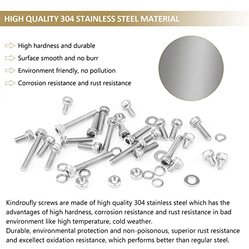 542 Pieces M3 x 6/8 /12/16 /20/25 /30mm Hex Socket Head Cap Screws Nuts Washers Assortment Kit, 304 Stainless Steel, Fully Machine Thread - size: M3, style: Socket Head