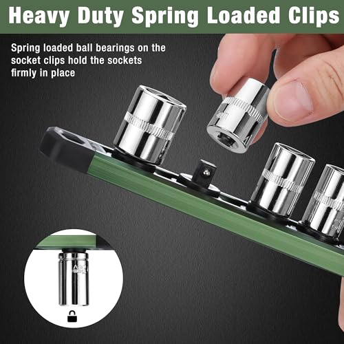 WORKPRO Magnetic Socket Organizer, Heavy Duty 1/4-Inch Drive Socket Rail - color: Green, size: 1/4" DR
