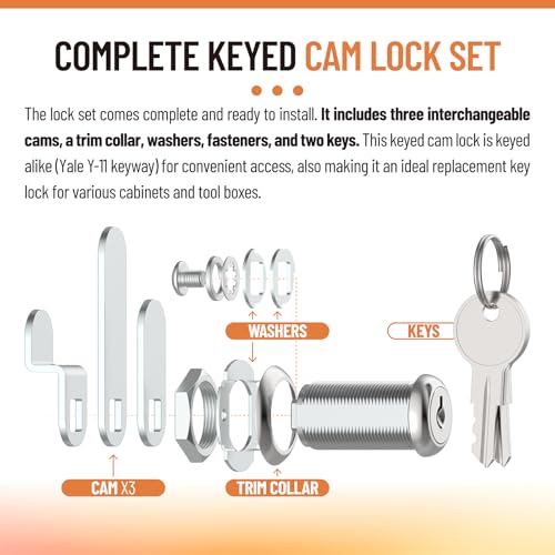 1 3/8" Cam Lock U 9950, for Drawers, Cabinets, File Boxes, 2 Sets - size: 1-3/8" Length