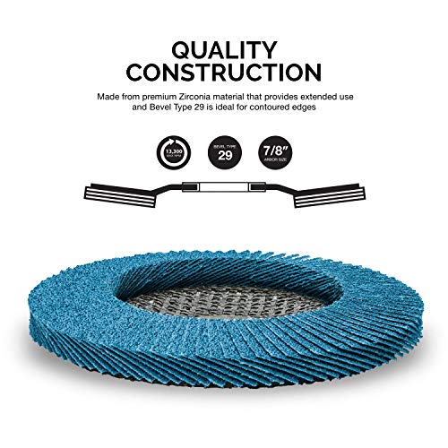 Neiko 11142A Premium Zirconia Flap Disc | 4.5" x 7/8-Inch, 40 Grit, Bevel Type 29 - 10 Pack