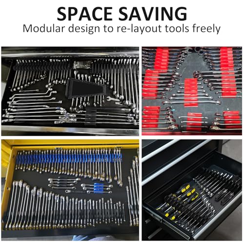 DEHOYI 48 pcs MAGNETIC Modular Wrench Organizers for Tool Drawers - Wrench Rack with Metric&SAE Labels, Perfect Tool Storage Holder. Gift for mechanics (Blue) - style: Magnetic (48 pcs Blue)