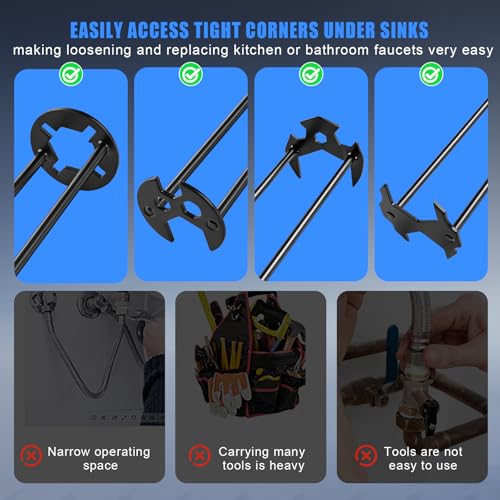 2 Pcs Multifunctional Sink Wrench Set, 11-in-1 Basin Faucet Tool