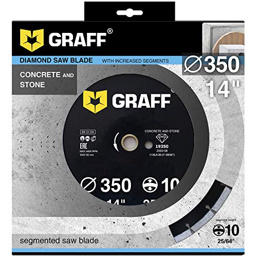 14 Inch Diamond Blade for Angle Grinder — Diamond Cutting Wheel for Cutting Stone, Marble, Granite, Brick, Masonry, Paving Flag, Concrete — Diamond Saw Blades Segment Height 0.394” (10 mm) — GRAFF - size: Ø 14 Inch Segment, style: Diamond Segment Blades