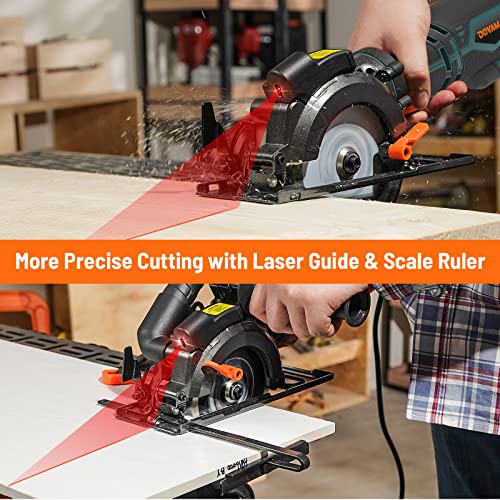 DOVAMAN Circular Saw w/Bag, 5.8A 4-1/2" mini Saw w/Laser & Auxiliary Handle - color: C-blue