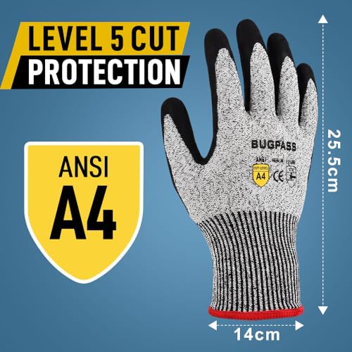 12 Pairs ANSI A4 Cut Resistant Work Gloves With Sandy Nitrile Coating, M - size: Medium