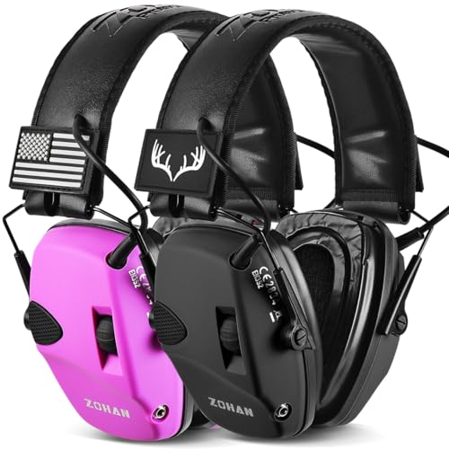 ZOHAN Safety Ear Protection with Gel Ear Pads, 4X Sound Amplification, Impact Hearing Protection 23dB NRR for Hunting, Range Use(Gel-Black+Purple) - color: Gel Ear Pads-black&purple