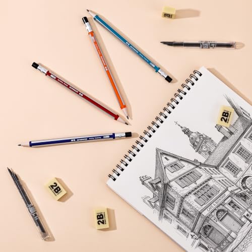 M&G Mechanical Pencil Set, 4 Pcs 2.0mm Mechanical Pencils with 6 Pcs 2B Extra Refill Leads, Automatic Pencil with Built-in Sharpener for Writing Art Drawing Sketching Construction Carpenter Drafting
