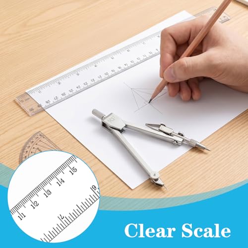 Protractor and Compass Set Plastic 12in Ruler Measuring Tool for Drafting | 2 Inch Ruler 180 Degree Protractor Measuring Tool