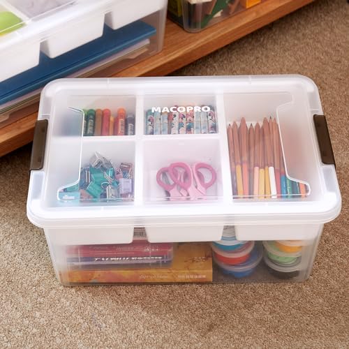 MACOPRO 17QT Clear Plastic Box Craft Storage Bin with Removable Tray & Lid - size: 1Pack-17QT