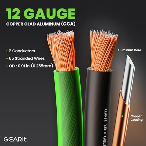 GEARit 12 Gauge Speaker Wire 100FT, 12/2 CCA Cable for Home Theater - color: Translucent Black/Green, size: 12AWG / 100 Feet
