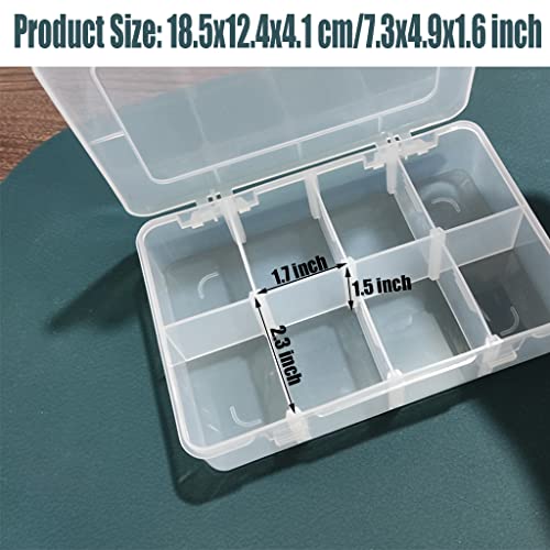 2 Pcs 8 Grids Clear Organizer Box Plastic Storage Container with Adjustable Dividers for Electronics Jewelry Beads Art DIY Crafts Fishing Small Parts - color: 2 Pcs 8 Grids