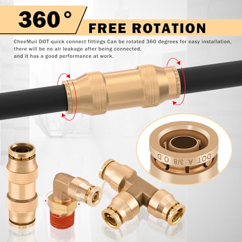 CheeMuii 100PCS Brass DOT Air Line Fittings with 3 Roll 50FT DOT Air Lines - size: 50FT-3ROLL-100PCS