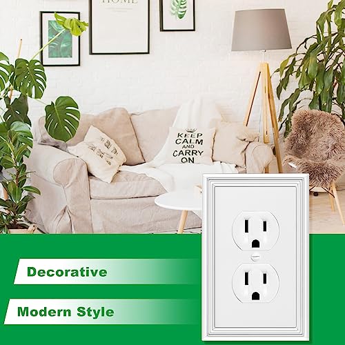4 Pack White Modern Decorative Electrical Outlet Covers Wall Plate - size: 1 Gang Duplex Outlet