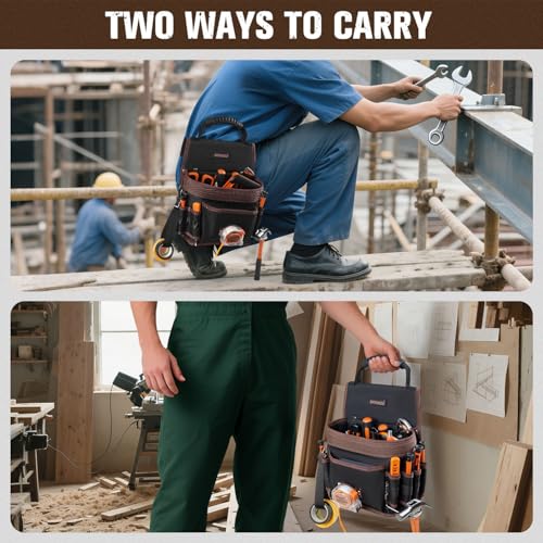 Small Tool Pouch with Belt, 10 Pockets, Carry Handle