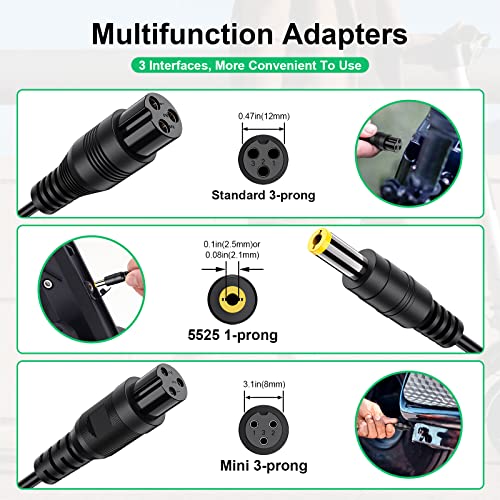 3 in 1 Replacement Charger for 2A 42v/36v 3 Claw (8mm/12mm) Female Port (5.5mm*2.5mm Universal 2.1mm) for, Jetson, Swagtron, Gotrax,Swagway,Razor