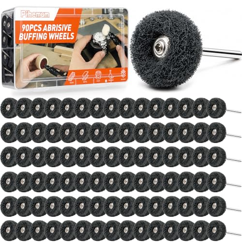90-Piece Abrasive Buffing & Polishing Wheel Set - 1/8" Shank, 1" (25mm) 80-800 Grit, 15 Wool Felt Buffing Wheels, Rotary Tool Polishing Kit for Metal, Jewelry, Wood, Glass - color: Black 90Pcs