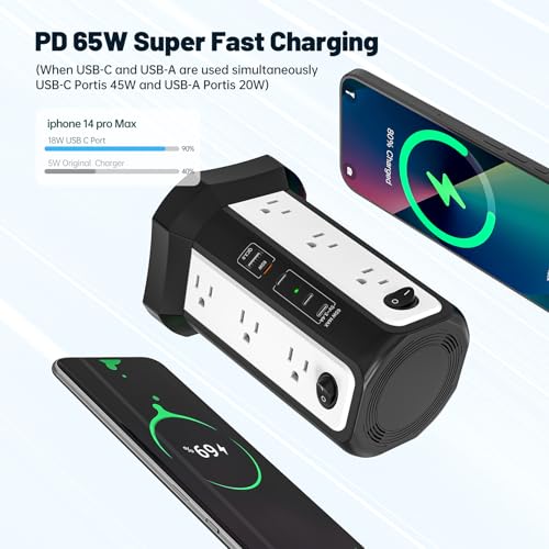 PASSUS PD65W USB C Fast Desktop Power Strip Surge Protector - color: Black White-4C1A
