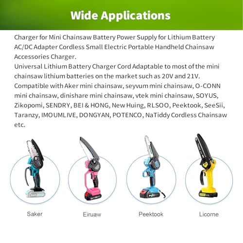21V Charger Compatible with Saker Mini Chainsaw Battery SK1804D 20V Power Supply Adapter for Lithium Battery, Universal Cordless Small Electric Portable Handheld Chainsaw Accessories Charger