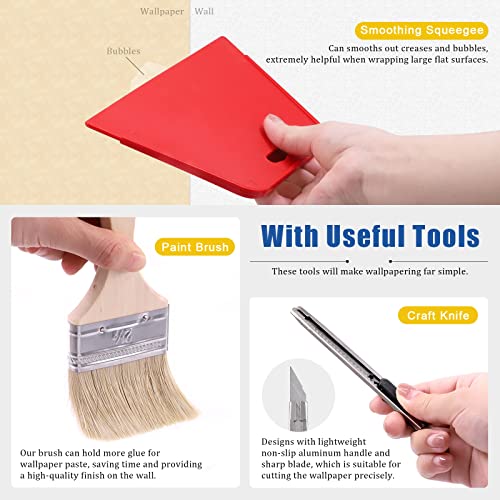 Glarks 9Pcs Wallpaper Smoothing Tool Kit Including 3Pcs Flat Seam Roller, 2Pcs Smoothing Squeegee, 1Pc Paint Brush, 1Pc Putty Knife and 1Pc Craft Knife with 9MM Blades for Adhesive Paper Application