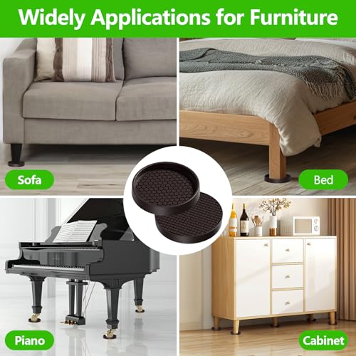 Non Slip Furniture Pads- 3"x3" Round Anti Skid Caster Cups Furniture Coasters, Anti-Sliding Grippers Floor Protectors for Furniture Bed, Couch, Chair Leg, Brown(Set of 4) | Furniture Coasters for Hardwood Floors, Furniture Stopper to Prevent Sliding, Keep