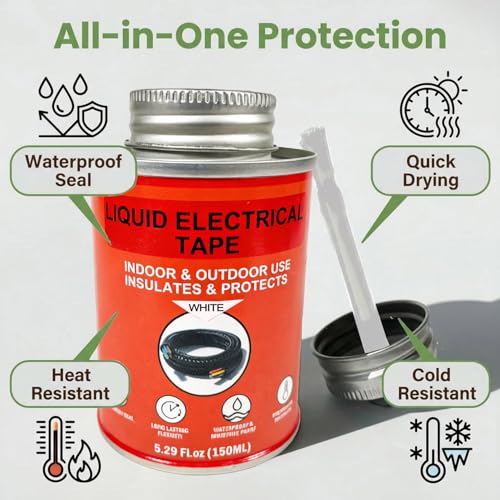 150ml Liquid Electrical Tape Insulating Repair Glue, Quick-Drying Waterproof High Temp Resistant Insulation Coating with Brush Cap for Wires Cables Outdoor Electrical Equipment Fixing (White) - color: White