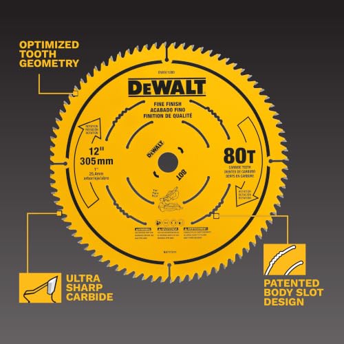 DEWALT 12 Inch 80T Carbide Circular Saw Blade, Fine Finish Saw Blade (DWA11280) - size: One Size