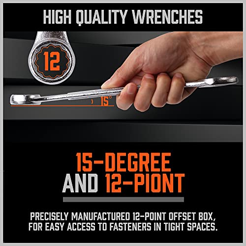 HORUSDY 26-Piece Durable Combination Wrench Set with Roll-up Pouch, Open End Wrench Set for General Household, Garage, Auto Repairs, SAE 1/4” - 1” and Metric 8mm - 24mm - style: Combination Wrench Set