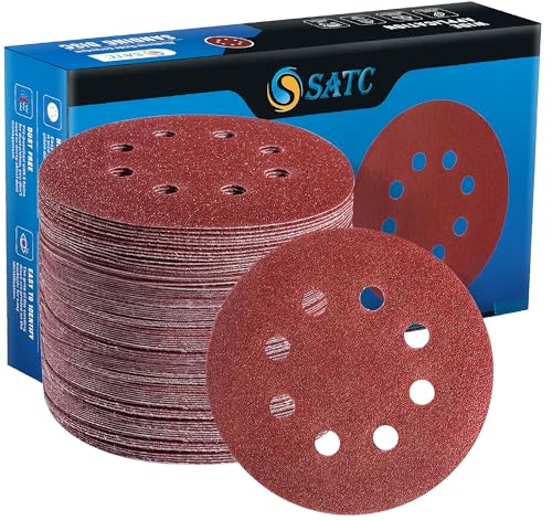 S SATC 72 PCS 5 Inch 8 Hole Hook and Loop Adhesive Sanding Discs Sandpaper for Random Orbital Sander 40 60 80 120 180 240 320 Grits - style: 72PCS 5 Inch Assort Grit