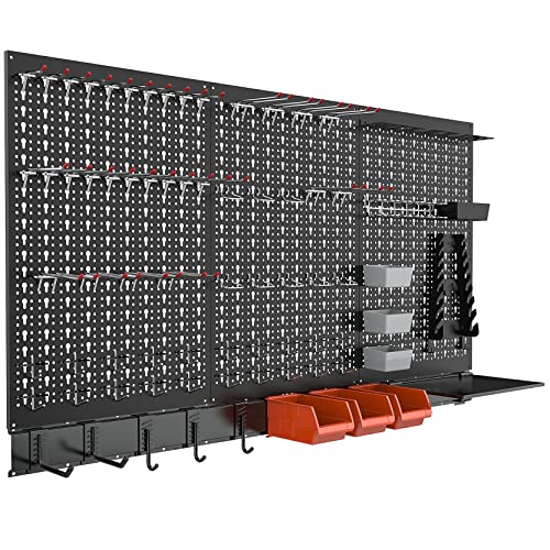 TORACK Metal Pegboard Wall Organizer System 24x48 in, 109 PCS Pegboard Kit - color: Black