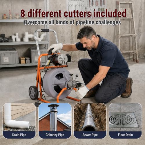 HoldwellS Drain Cleaner Machine 100Ft x 3/8", Electric Drain Auger Snake - color: 100FT x 3/8inch