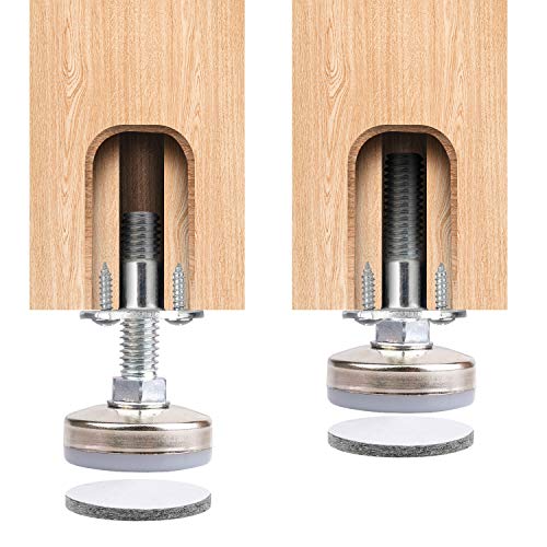 Heavy Duty Furniture Leveling Feet Adjustable Furniture Leg Levelers for Tables Chairs Cabinets Sofa Raiser, Support 1320LBs, T- Nut Kit 3/8”-16 Thread, Large Base,w/ 4 Felt Pads,12 Screws (4 Pack) - color: White-4p