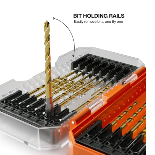Klein Tools 53621 21-Piece Titanium Drill Bit Set, Impact-Rated, 1/4-Inch Hex Shank, Cuts Metal, Plastic, Wood, 15 Unique Sizes - size: 21-Piece Drill Bit Set