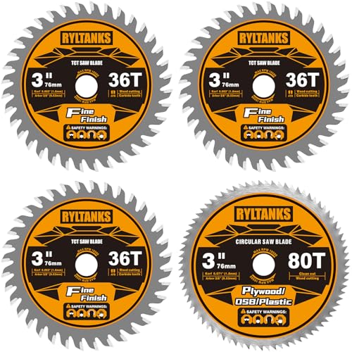 3 Inch Circular Saw Blades 36T TCT(Tungsten Carbide Tipped) & 80T with 3/8 Inch Arbor for Cutting Wood, Plastic, PCV, Acrylic, Aluminum, 4-Pack