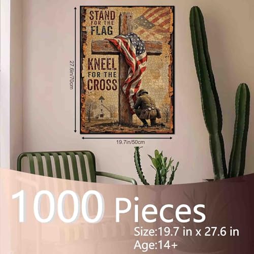 America Flag Jigsaw Puzzles 1000 Pieces for Adults, Families(Cross,Soldier，Christianity,Patriotic National Flag) Pieces Fit Together Perfectly 19.7''x27.6''inch Frameable Rustic Puzzle Art - color: American Flag-21
