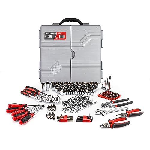 CARTMAN 205-Piece Ratchet Wrench Tool Set, SAE/Metric Socket Kit Carry Case | Professional ratchet wrench and socket assortment for car jobs, mechanics, DIY projects, home fixes, and general maintenance. - style: 205 PC