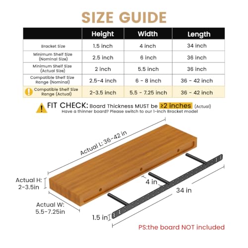 2pcs Floating Shelf Hardware Heavy Duty Hidden Shelf Brackets Support,Wall Mounting Invisible Floating Shelves Bracket with Jig (34" x 4" x 1.5" with Tools) - size: 34" x 4" x 1.5"