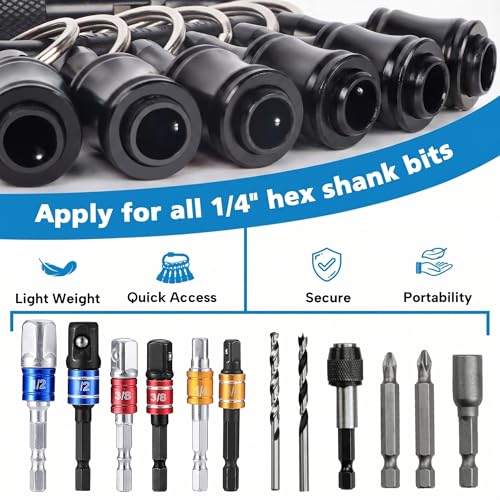FACAINCXS Bit Holder 1/4 inch Hex Shank Screwdriver Bits Holder Extension Bar Keychain Screw Adapter Drill Change Hand-held Screwdrivers Drill Bits Holder Portable (2Set-Black) - color: A8-sct