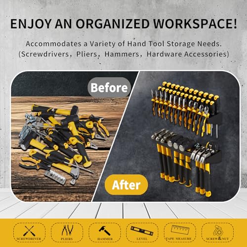 Wall Mount Hand Tool Organizer, Screwdriver Organizer, Pliers Holder, Hammer Rack, 2 Pcs Set Heavy Duty Utility Storage Rack for Garage, Workshop (Black) - color: BLACK