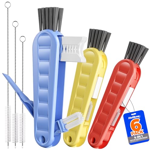 Holikme 6 Pack 4 in 1 Cup Lid Cleaning Brush 3 Straws Bottle Brush,Carrot - color: Blue & Yellow & Red
