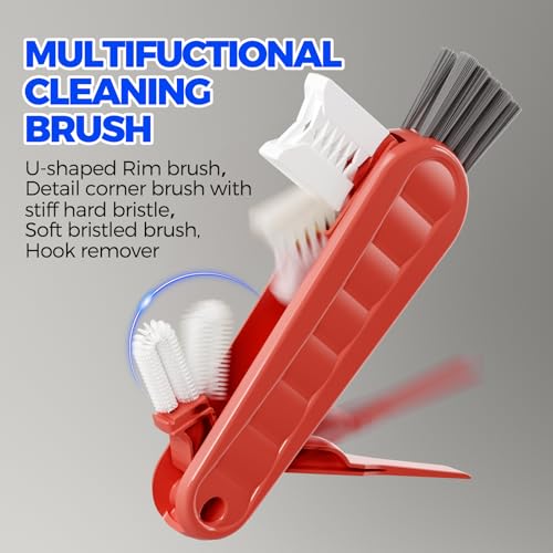 Holikme 6 Pack 4 in 1 Cup Lid Cleaning Brush 3 Straws Bottle Brush,Red - color: Red