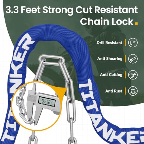 Titanker Bike Chain Lock with Keys, 3.3 Feet Security Heavy Duty Anti-Theft Bicycle Chain Locks for Bike, Motorcycle, Bicycle, Door, Gate, Fence, Grill (6mm, 8mm, 10mm Thick Chain) - color: Blue-6mm Chain