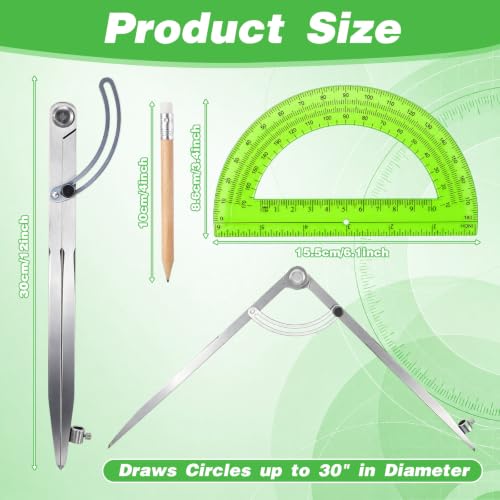 12 Inch Professional Compass for Woodworking with Wing & Protractor, Green - color: Green, size: 12 Inch