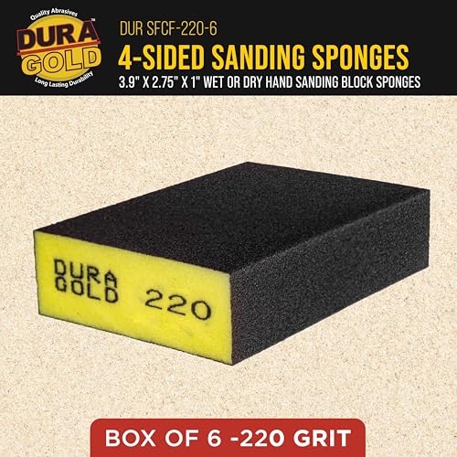 Dura-Gold 220 Grit 4-Sided Hand Sanding Block Sponges, 3.9" x 2.75" x 1" - style: 220 Grit