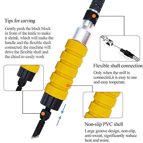 YUCHENGTECH Electric Chisel Carving Tool Electric Wood Carving Chisel Woodworking Hanging Flexible Shaft Machine Kit with 5 Blades + Foot Control Pedal (220V) - size: 220V