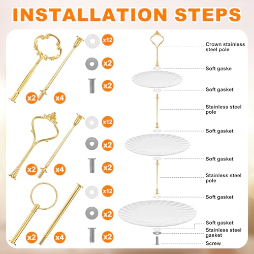 Patelai 6 Sets 3 Tier Cake Stand Hardware Tiered Tray Plate Hardware Kit Heavy Metal Cake Fruit Food Plate Stand Fitting Stacking Kit for Serving Dessert Cupcake Dish Food (Cute,Gold) - color: Gold, size: Cute