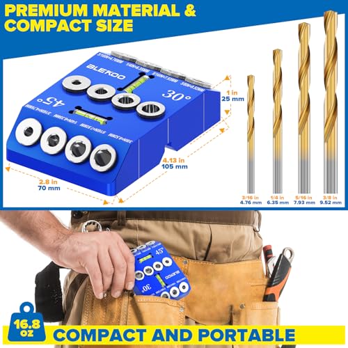 BLEKOO Angled Drill Guide Jig with Level, Drill Guide with 4 Bits for Wood Posts & Cable Railing Lag Screw Kit, Durable All Metal Drill Jig for Drilling 30°, 45°, 90° Degree Angle Holes (Blue-Level) - color: Blue-level