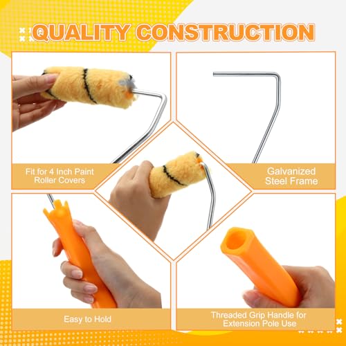 Leumoi 48 Pcs 4 Inch Mini Paint Roller Frame Threaded Grip Handle, Yellow - color: Yellow